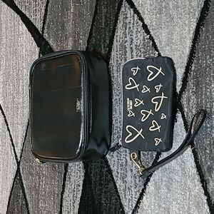 Victoria Secret Signature Black Stripes Make-up Case & Small Pouch